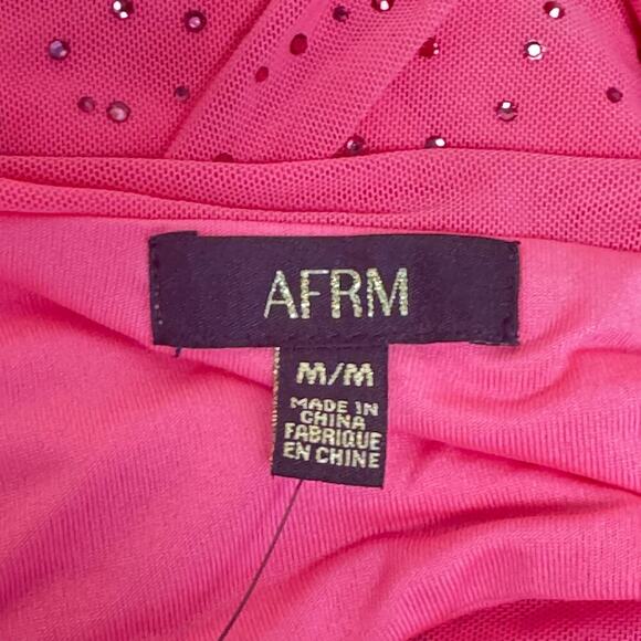 New AFRM x Revolve Jennan Maxi Long Dress Knockout Pink Rhinestone Ruched Size M - Picture 5 of 13
